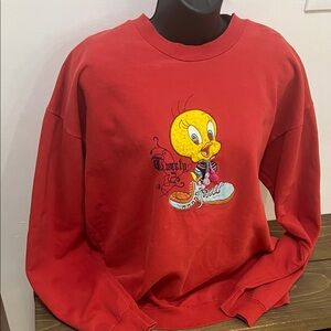 Vintage Looney Tunes Red Sweatshirt with Embroidered Tweety Bird